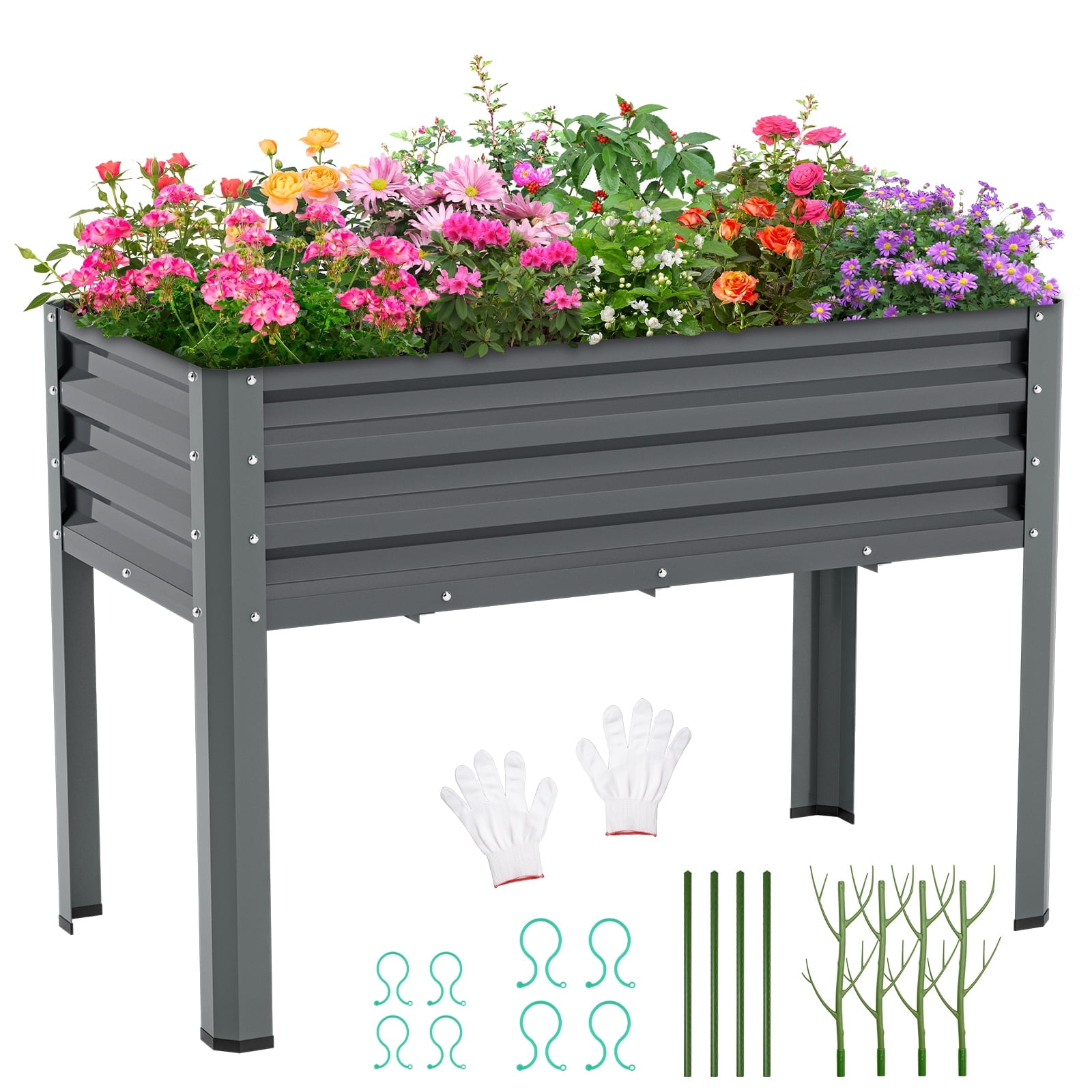 Slsy Galvanized Raised Garden Bed with Legs, 48×24×32in Large Metal Elevated Raised Planter Box with Drainage Holes for Backyard, Patio, Balcony, 400lb Capacity